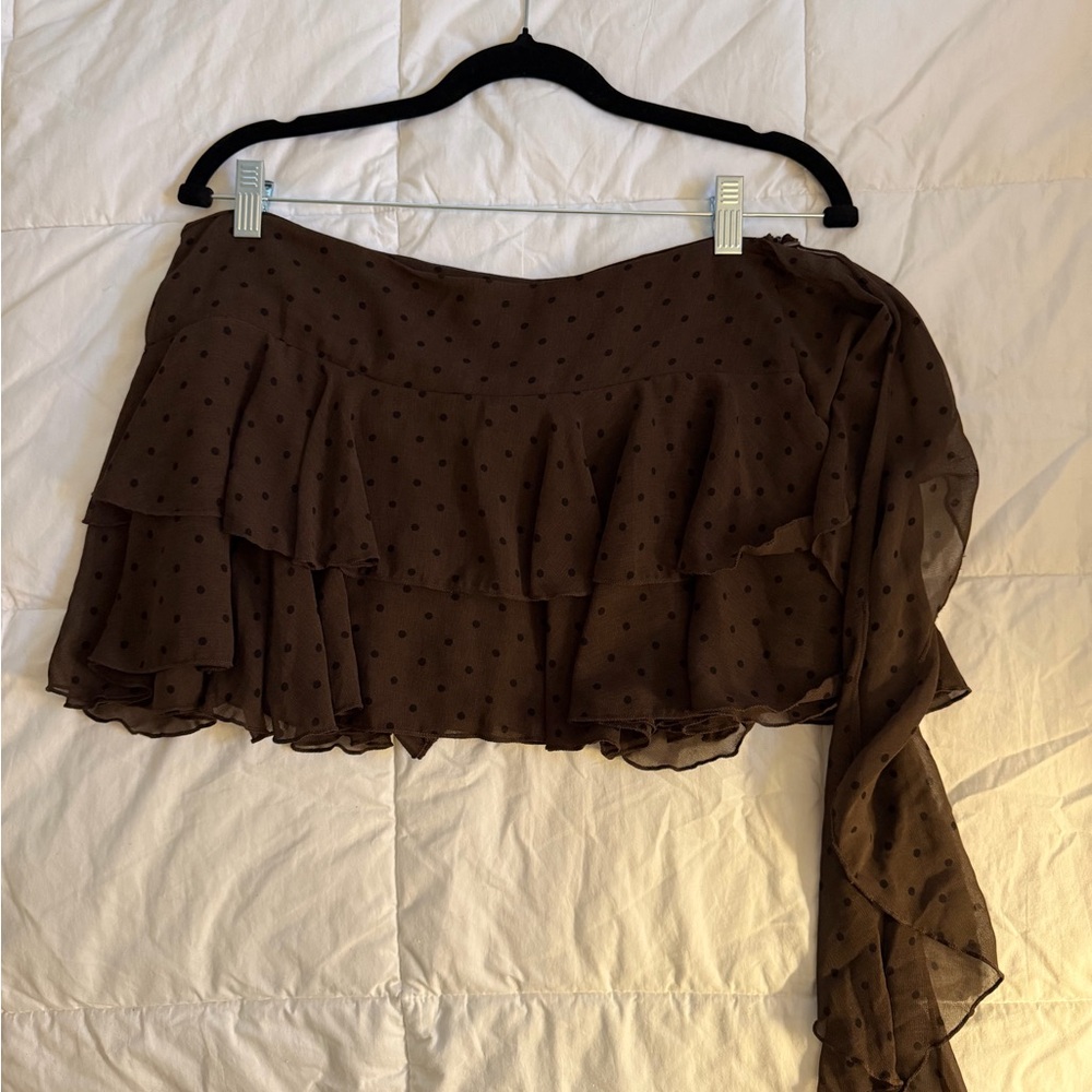 Zara Brown Polka Dot Layered Ruffle Mini Skirt